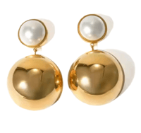 Image 1 of Pearl Gold Ball Earrings 