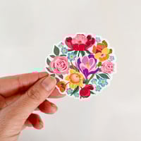Image 1 of Die-Cut Multi-Floral Bouquet Sticker on White Background