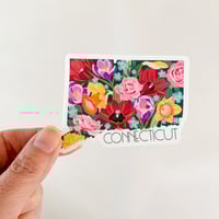 Image 1 of Die-Cut Connecticut State Multi-Floral Bouquet Sticker on White Background