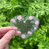 Image 2 of It Is Well With My Soul Clear Floral Heart Sticker