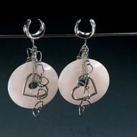 Image 1 of Rose Quartz Heart Chain Ear Weights - Love Stone - Crystal Chain Hangers - Stretched Ears - Saddle P