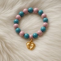 Image 2 of Bundle of Joy – Pink & Blue Beaded Baby Foot Charm Bracelet | Gender Reveal & New Mom Gift