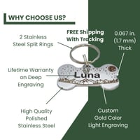 Image 2 of Medium Custom Deep Engraved Stainless Steel Dog ID Tag Bone Shape Durable Lifetime Warranty