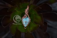 Image 3 of Handmade Copper Wire Wrapped Blue Larimar Wave Pendant