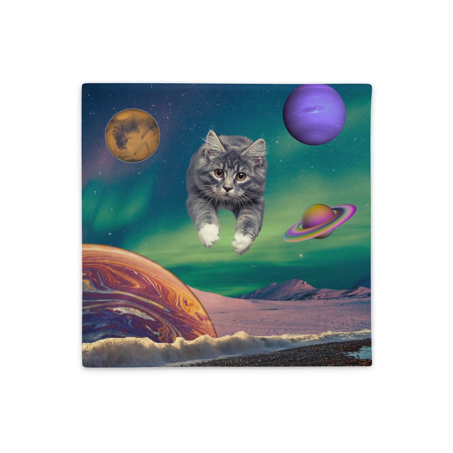 Image of Cat Flying Through Space - Pillow Case