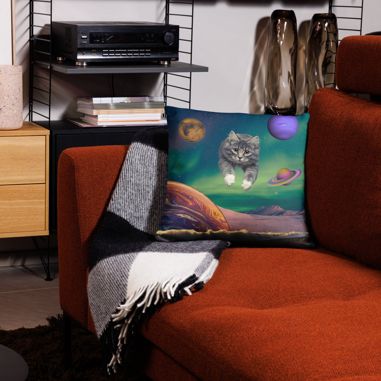 Image of Cat Flying Through Space - Pillow Case