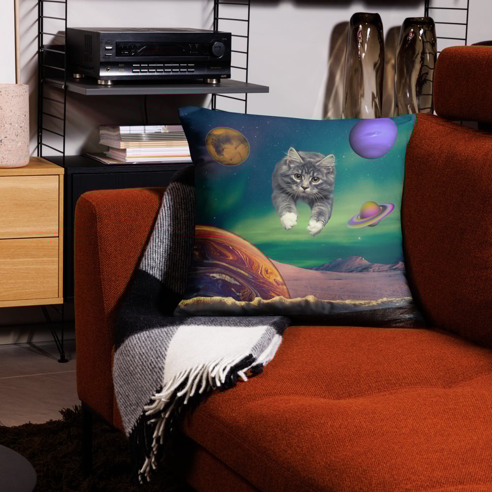 Image of Cat Flying Through Space - Pillow Case