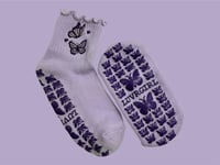 Butterfly pilates socks/ grip/ lavender / embroidery / purple 
