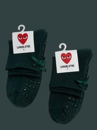 Image 1 of Forest Green Pilates Sock / Grip Socks/ Green / Sticky Grips / Luvrgirl / Bows / Pilates / Yoga / Ba