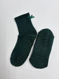 Image 2 of Forest Green Pilates Sock / Grip Socks/ Green / Sticky Grips / Luvrgirl / Bows / Pilates / Yoga / Ba