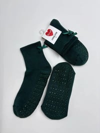 Image 3 of Forest Green Pilates Sock / Grip Socks/ Green / Sticky Grips / Luvrgirl / Bows / Pilates / Yoga / Ba