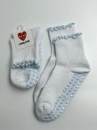 Image 1 of Sky Blue/True White Socks for Pilates/ Grip Sticky Socks / Minimalistic Design / Ruffle