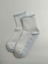 Image 2 of Sky Blue/True White Socks for Pilates/ Grip Sticky Socks / Minimalistic Design / Ruffle
