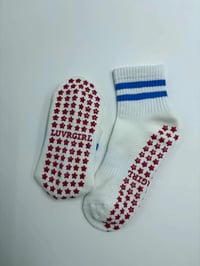Image 2 of Retro all star pilates socks / Grip Sock/ Blue stripes / Sticky Grips / Luvrgirl / Red stars 