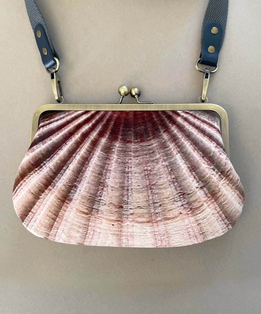 Image of Seashell, printed velvet kisslock bag with crossbody canvas or chain strap