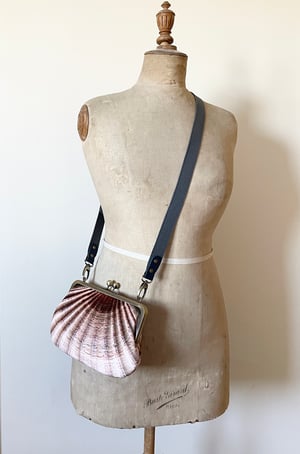 Image of Seashell, printed velvet kisslock bag with crossbody canvas or chain strap
