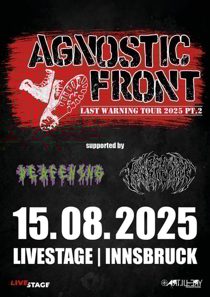Image of AGNOSTIC FRONT - LAST WARNING Tour 2025 Part 2 // supported by: DEAFENING // JAWBREAKER - 15.08.2025