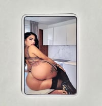 Image 1 of Raven Haired Beauty Poppin' Her Booty To The side With Black Stockings On Matte Vinyl Sticker