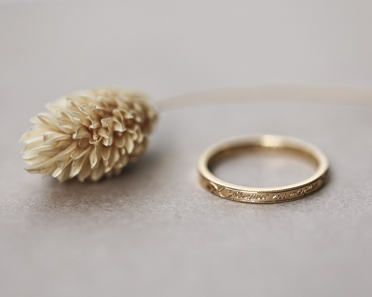 Image of 18ct Yellow gold 2mm, Latin engraved ring