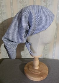 Image 1 of Linen Tichel in Navy & White Stripe