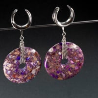 Image 1 of Ear Weights - Purple Regalite Stone/Jasper - Pi Disc Ear Hangers - Saddle Plugs for Stretched Ears