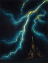 Image 1 of untitled (castle lightning), 18x24" oil painting on wood panel