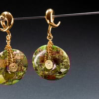 Image 1 of Ear Weights - Green & Gold Goddess - Regalite/Jasper - Stone Chain Hangers - Stretched Ears - Hook