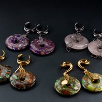 Image 2 of Ear Weights - Bronze & Jasper Stone Weights - Saddle Plugs - Stretched Ears - Golden Ear Weights