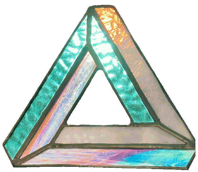 Image of Teal Rainbow Penrose Triangle - Stained Glass