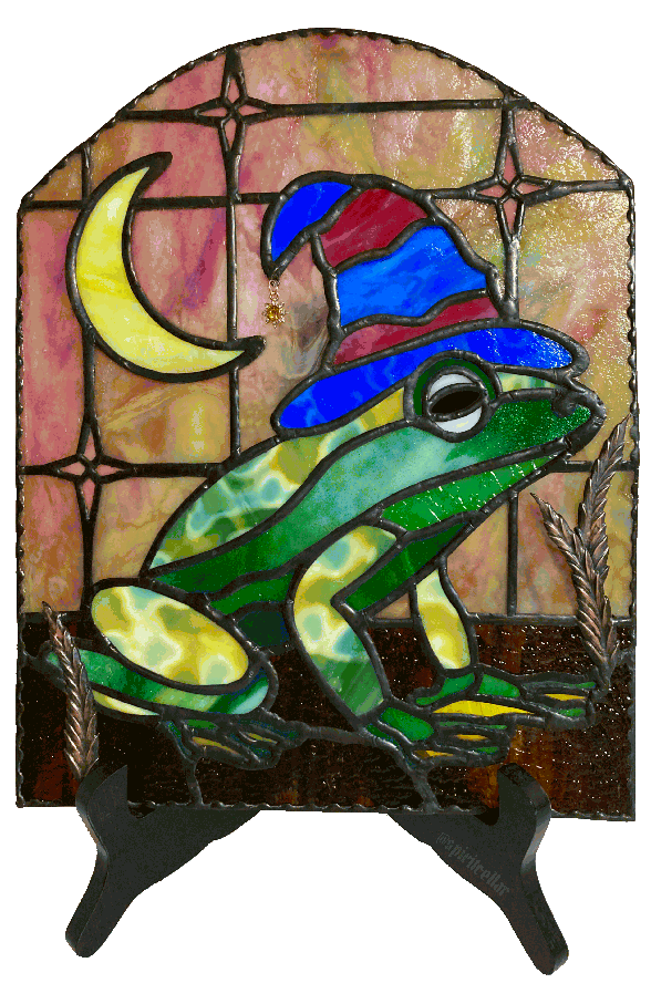 Image of "Wizard Frog" - Stained Glass Panel