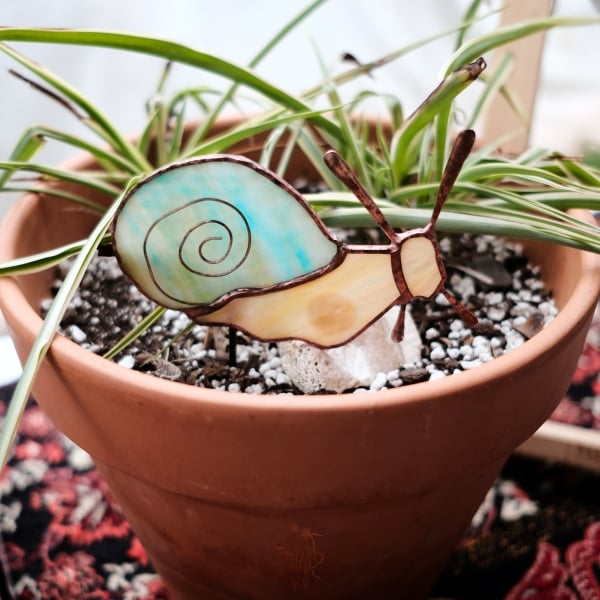 Image of Snail Plant Friend - Lead Free Stained Glass