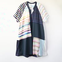 Image 1 of rainbow superstripe patchwork vneck adult XL extra large courtneycourtney tunic dress summertime