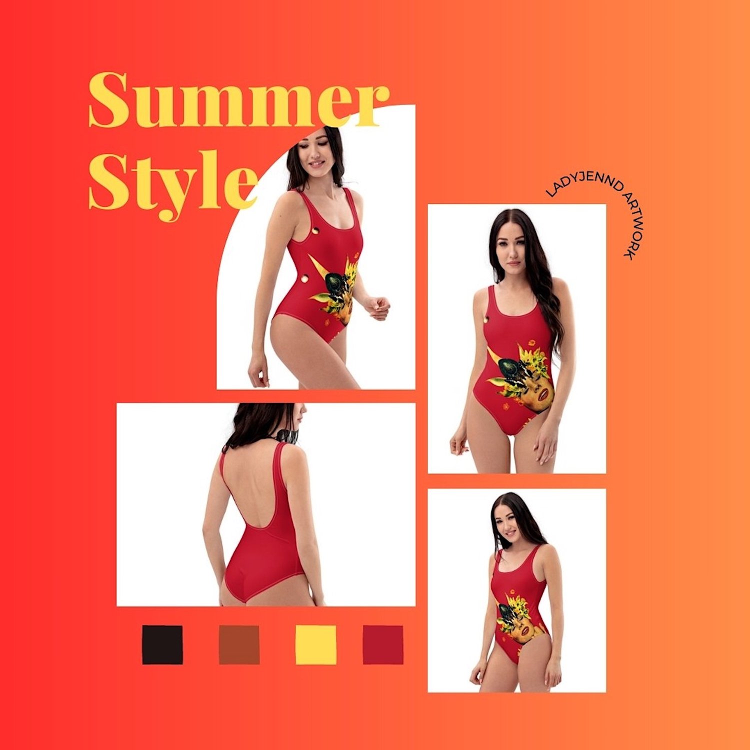 Image of Magical Unicorn - Red One Piece Swimsuit