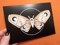 Image 2 of Black Moon White Moth | Copper Foil 5x7 Print