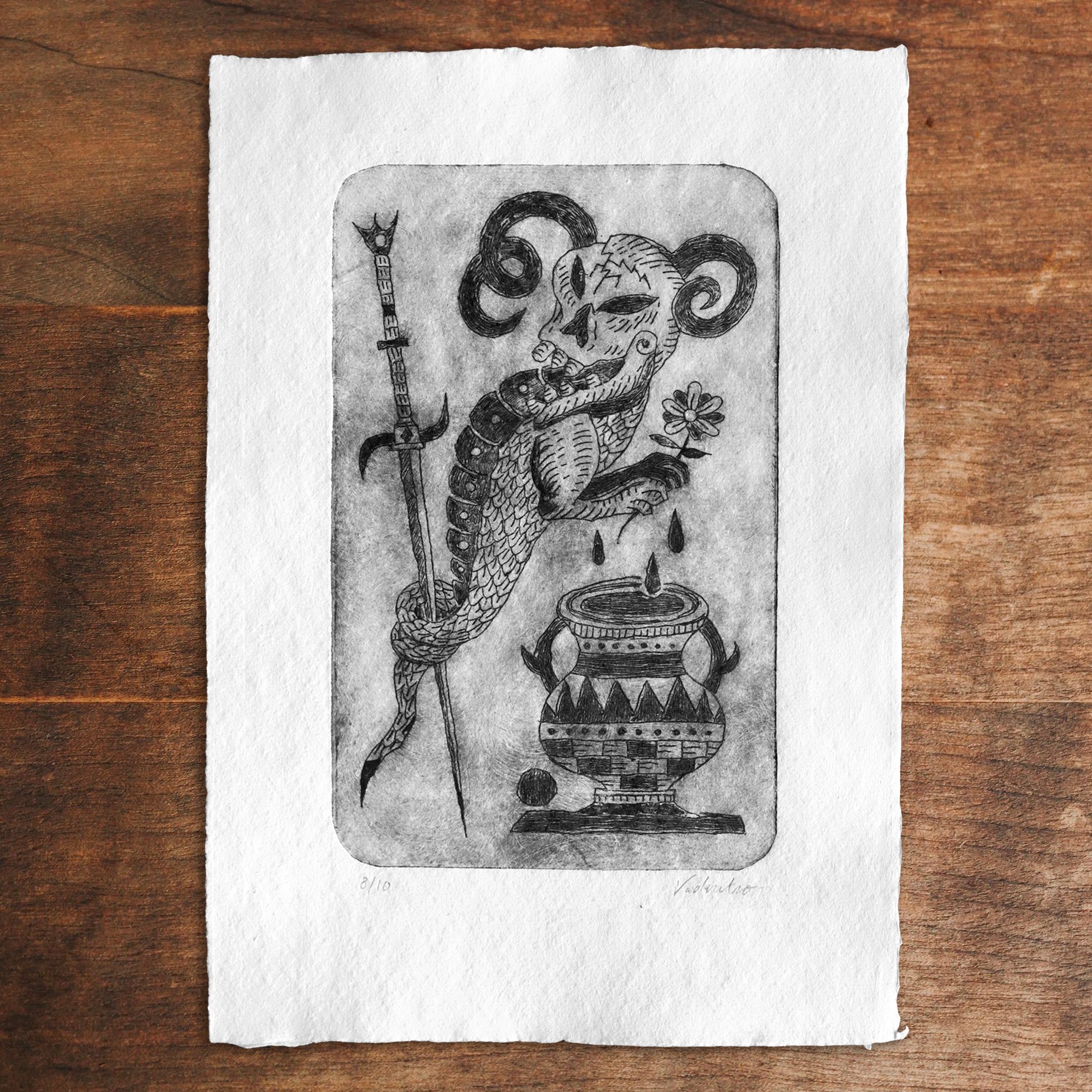 Image of CRÂNE DÉMON DRYPOINT PRINT