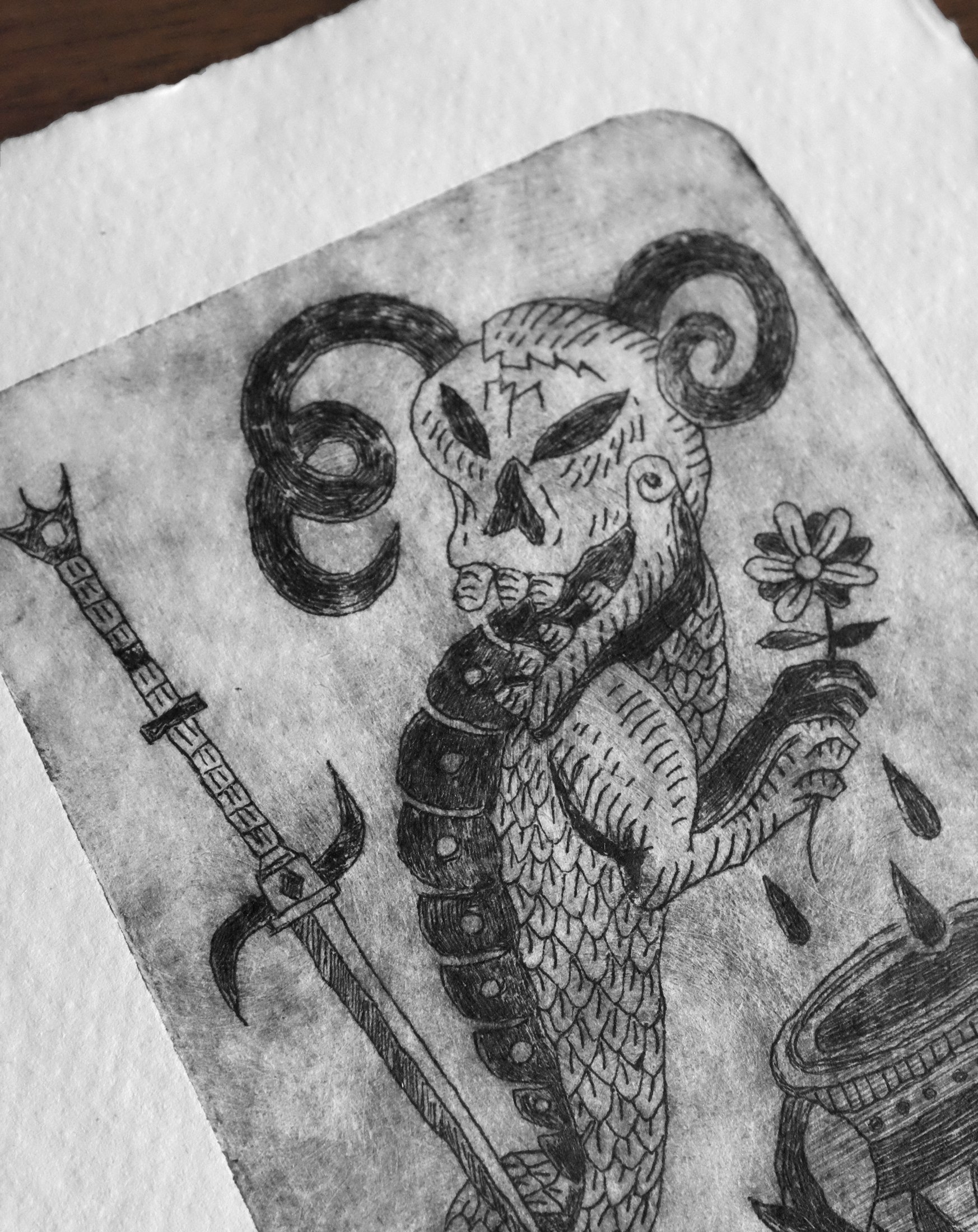 Image of CRÂNE DÉMON DRYPOINT PRINT