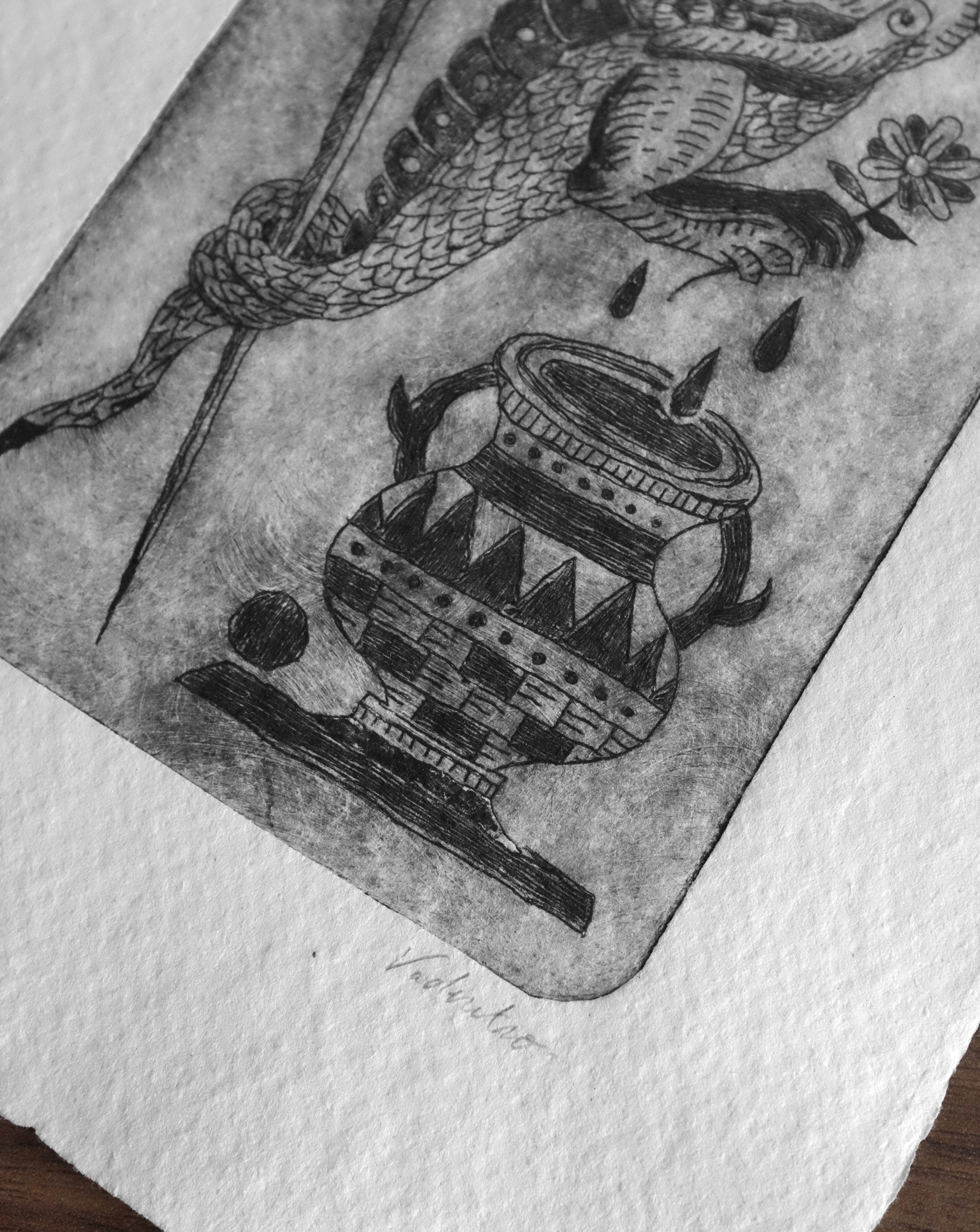 Image of CRÂNE DÉMON DRYPOINT PRINT