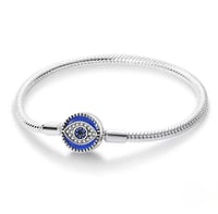 Blue Evil Eye Sterling Silver Charm Bracelet