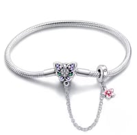  Butterfly Blossom Sterling Silver Safety Chain Bracelet