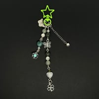 White agate/Green Lace Jade 4-leaf clover keychain