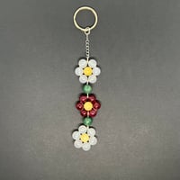Image 3 of White Jade/ Red Chalcedony(Dyed) Flower Keychain