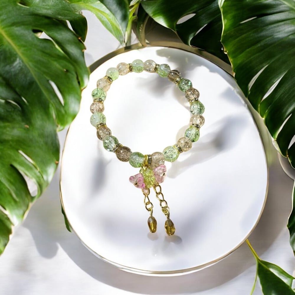 Image of Khaki Green Glass Bead Bracelet