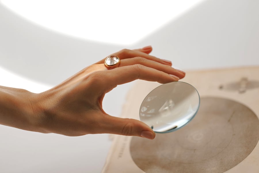 Image of "Light of the sun" gold plated silver ring with rock crystal  · LUX SOLIS ·