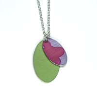 Image 1 of Pink pattern & green ovals pendant