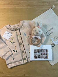 Image 1 of Cardigan & Crochet Bunny Rattle