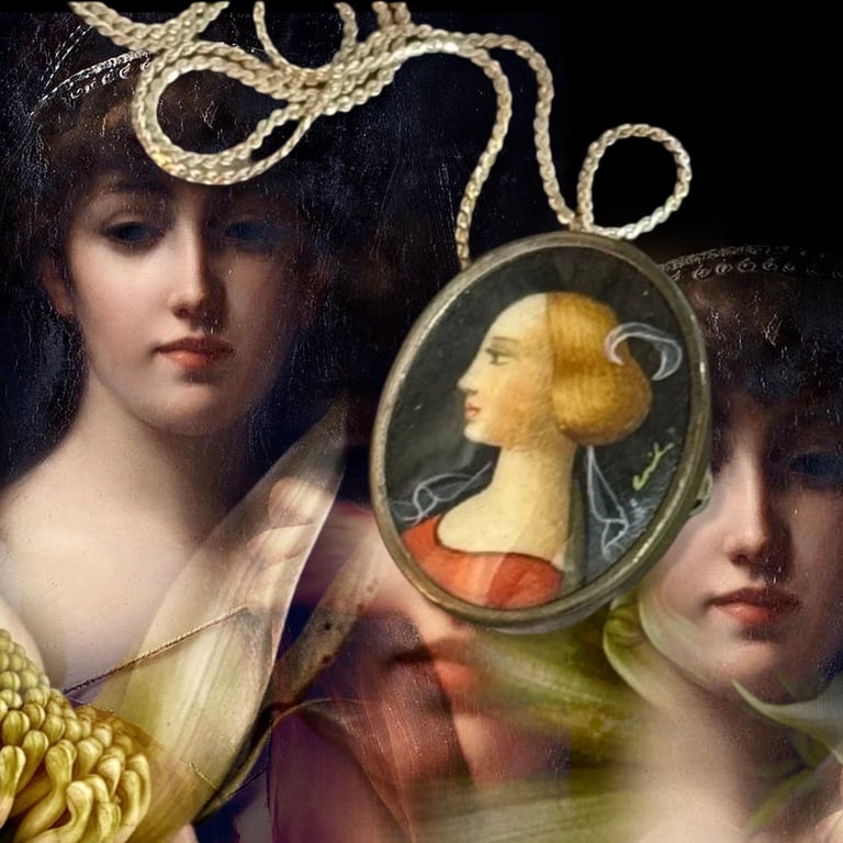Vintage miniature portrait brooch and necklace