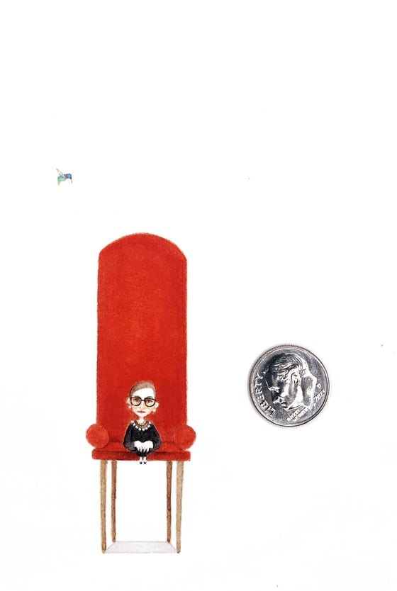 Image of Tiny RBG and Ruth Bader Gins-bird - a tiny original watercolor