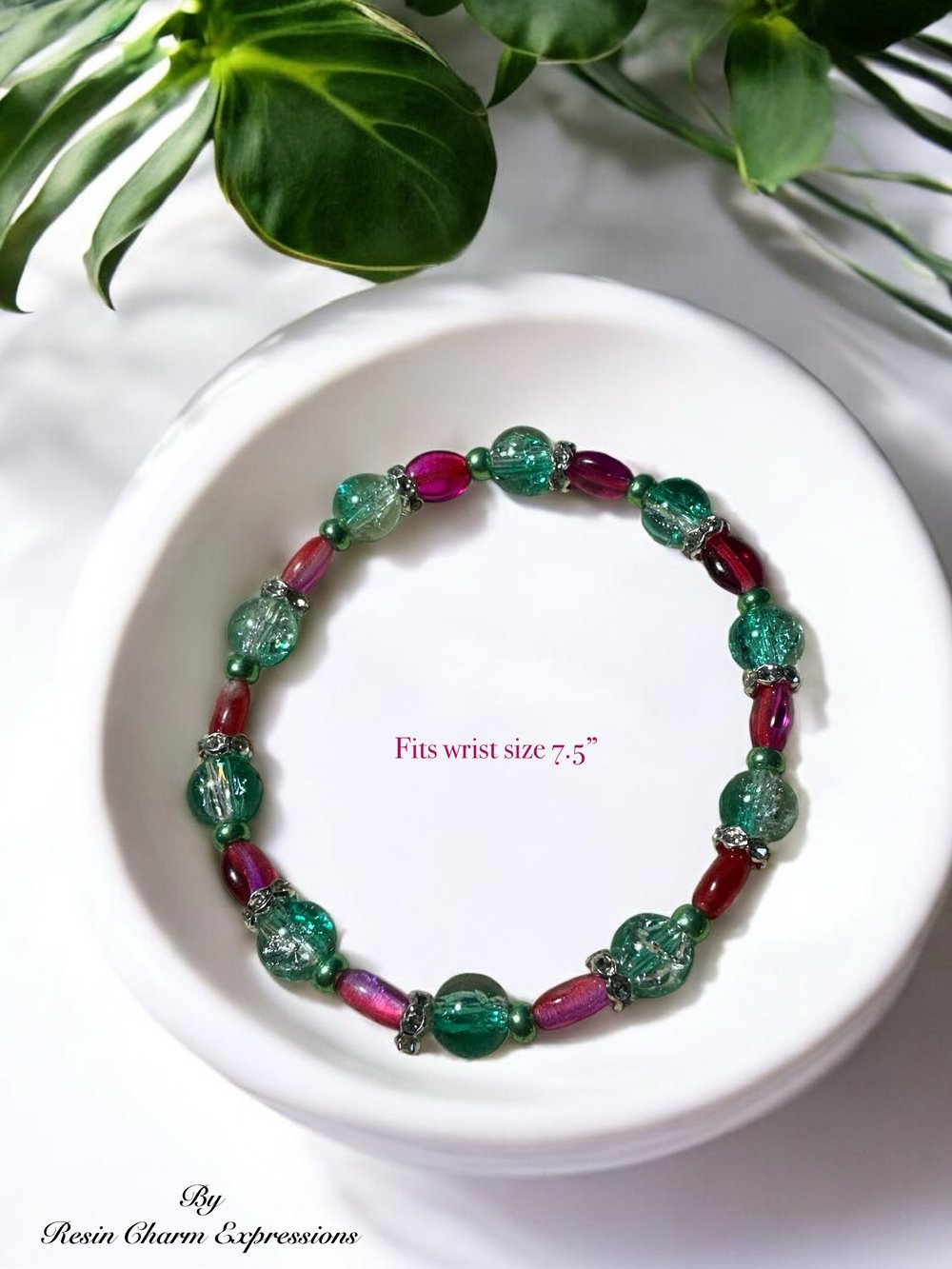 Image of Vibrant Green and Red Bead Bracelet