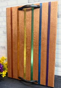 Image 1 of Sapele and Rainbow Epoxy Striped Charcuterie Board