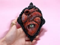 Image 1 of Surrealist Polymer Clay Art - Human Heart with Eye - Strange Sculpture - Unique Piece